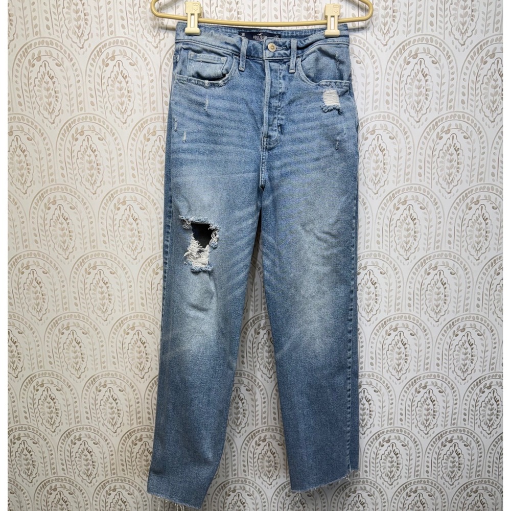 Hollister Vintage Straight Jeans Womens 3R 26x27 Blue Distressed High Rise Denim